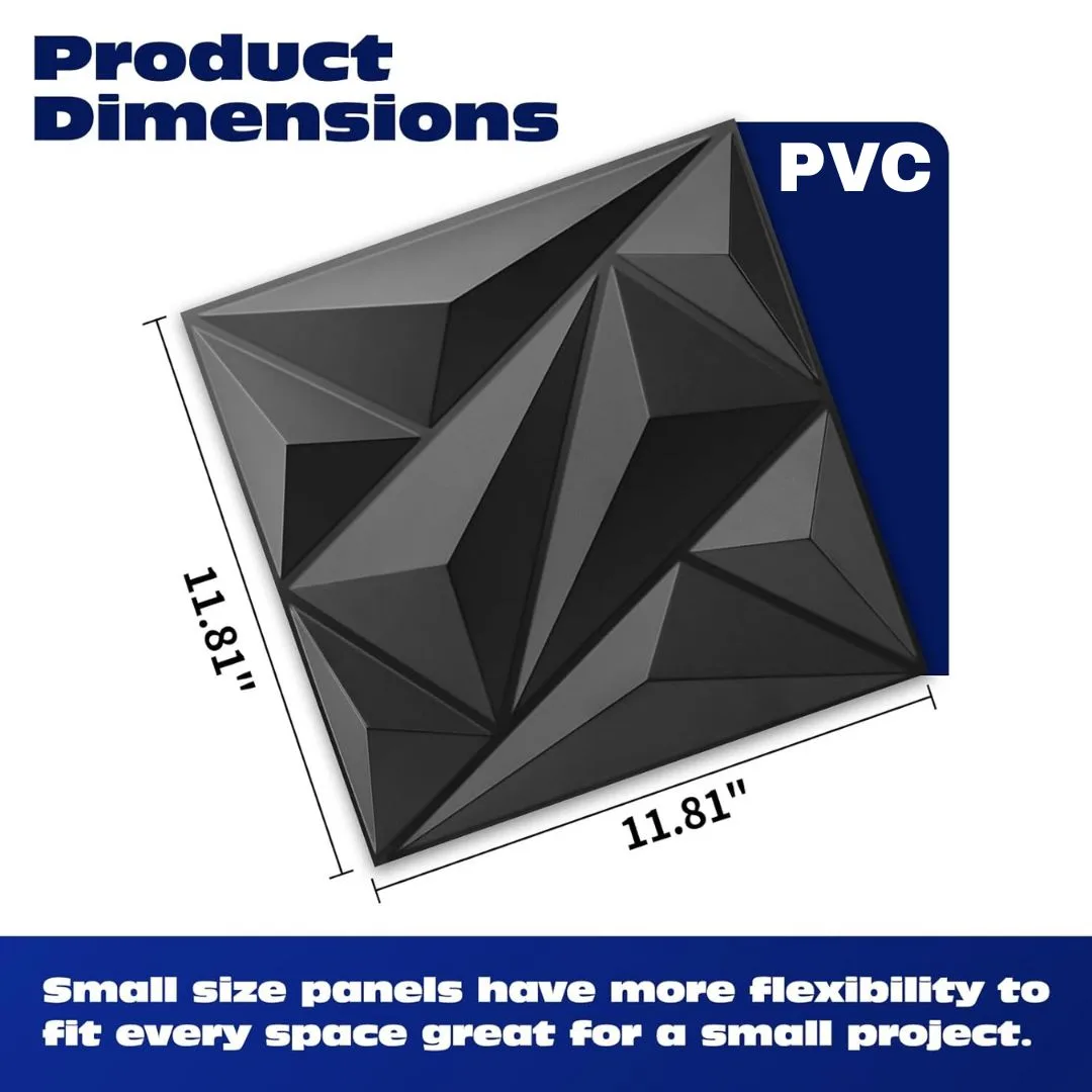 PVC 3D Black Or White Diamond Wall Panels - Black β photo 4
