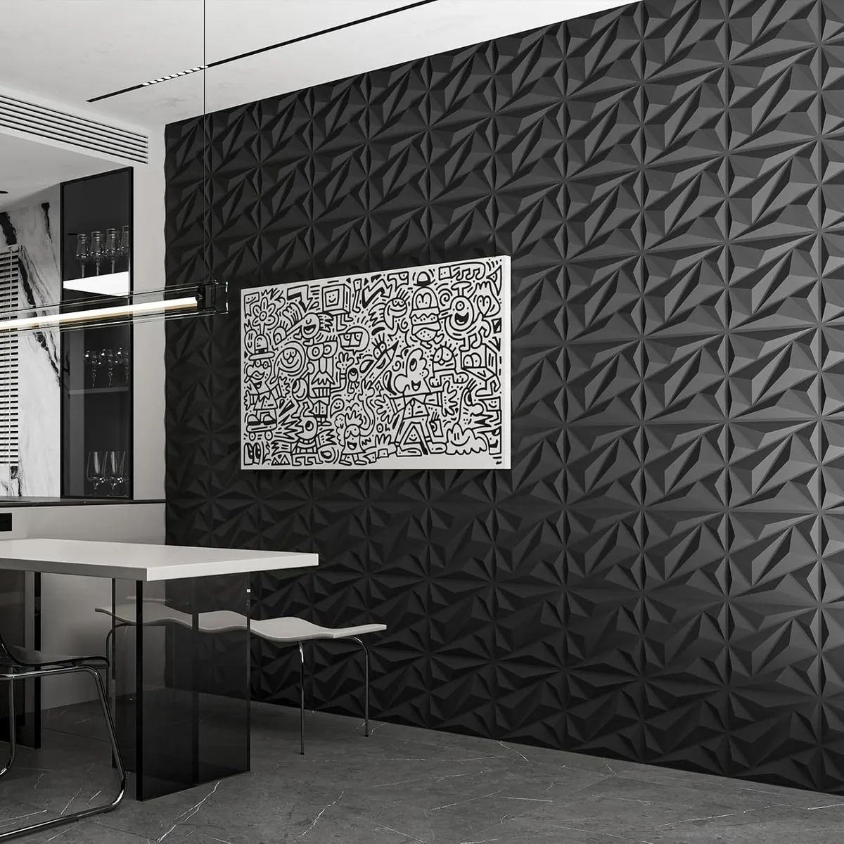 PVC 3D Black Or White Diamond Wall Panels - Black β photo 7