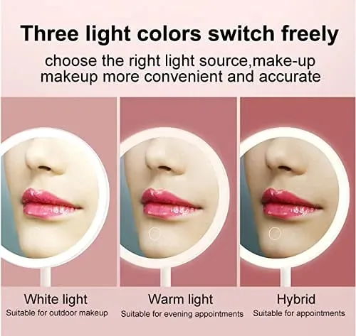 Portable Magnifying Makeup Mirror with Rechargeable LED Lights - White β photo 3