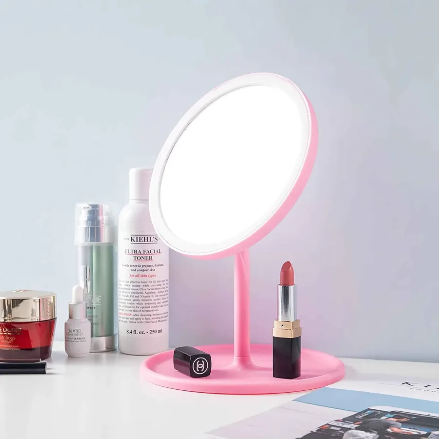 Portable Magnifying Makeup Mirror with Rechargeable LED Lights - White