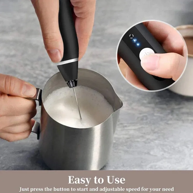 Portable Electric Milk Frothers Rechargeable for Coffee Mixer Cream mixer - Black β photo 2