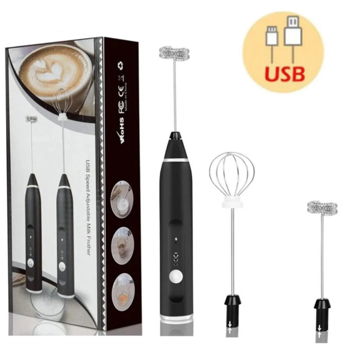 Portable Electric Milk Frothers Rechargeable for Coffee Mixer Cream mixer - Black
