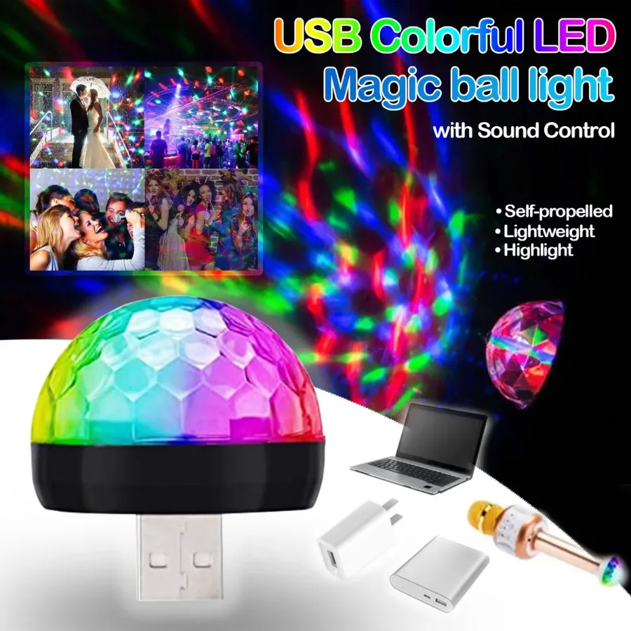 Car LED Light Small Magic Ball Lamp Crystal RGB LED 4W Sound Control Disco Party Music for Android - With Music Control β photo 2