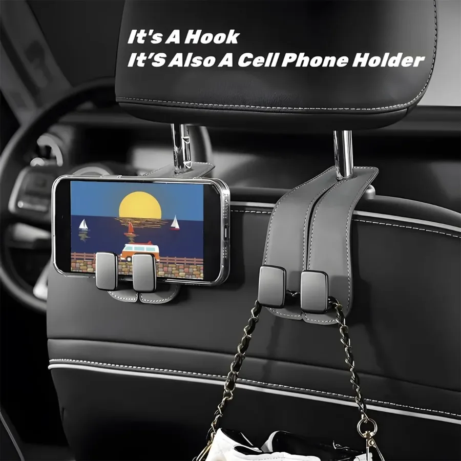 Leather Car Seat Hooks - Black