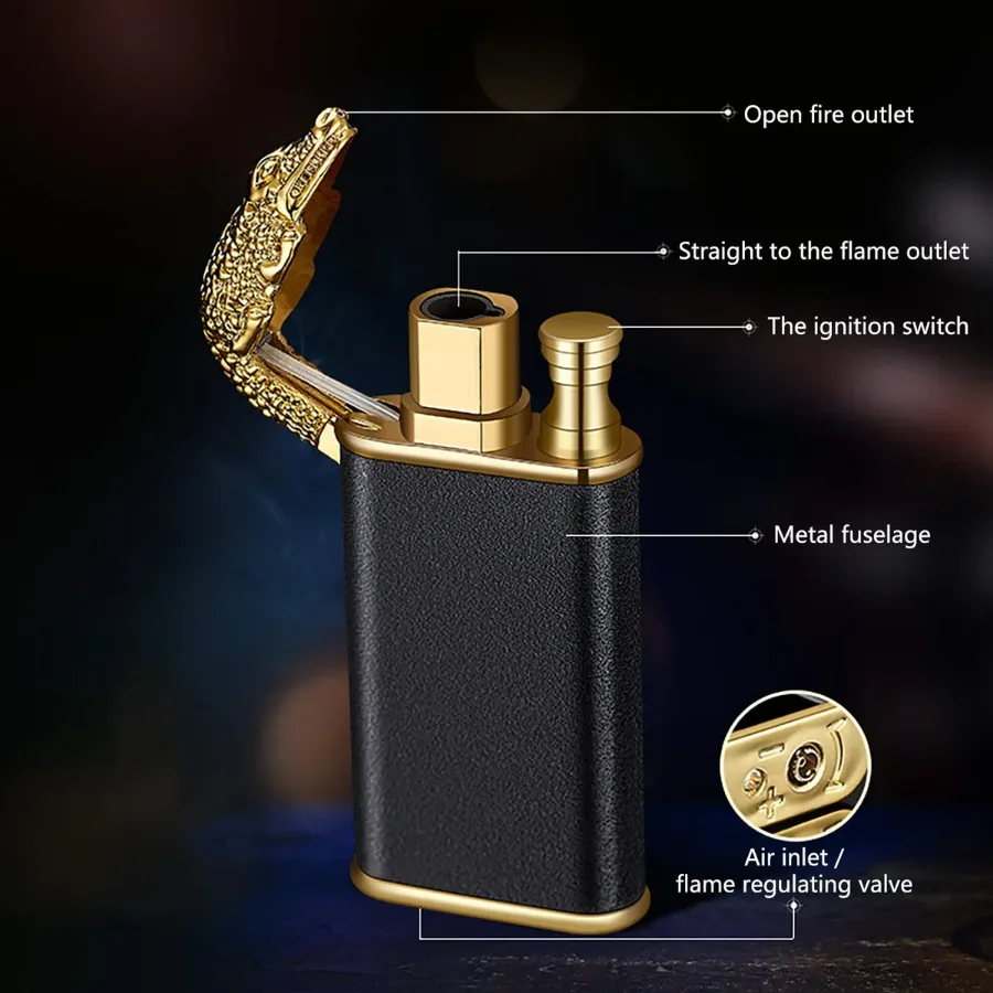 Crocodile Lighter Magic Double Flame Lighter - Black and gold — photo 3