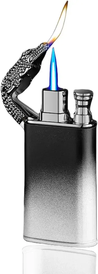 Crocodile Lighter Magic Double Flame Lighter - Black and gold โ photo 7