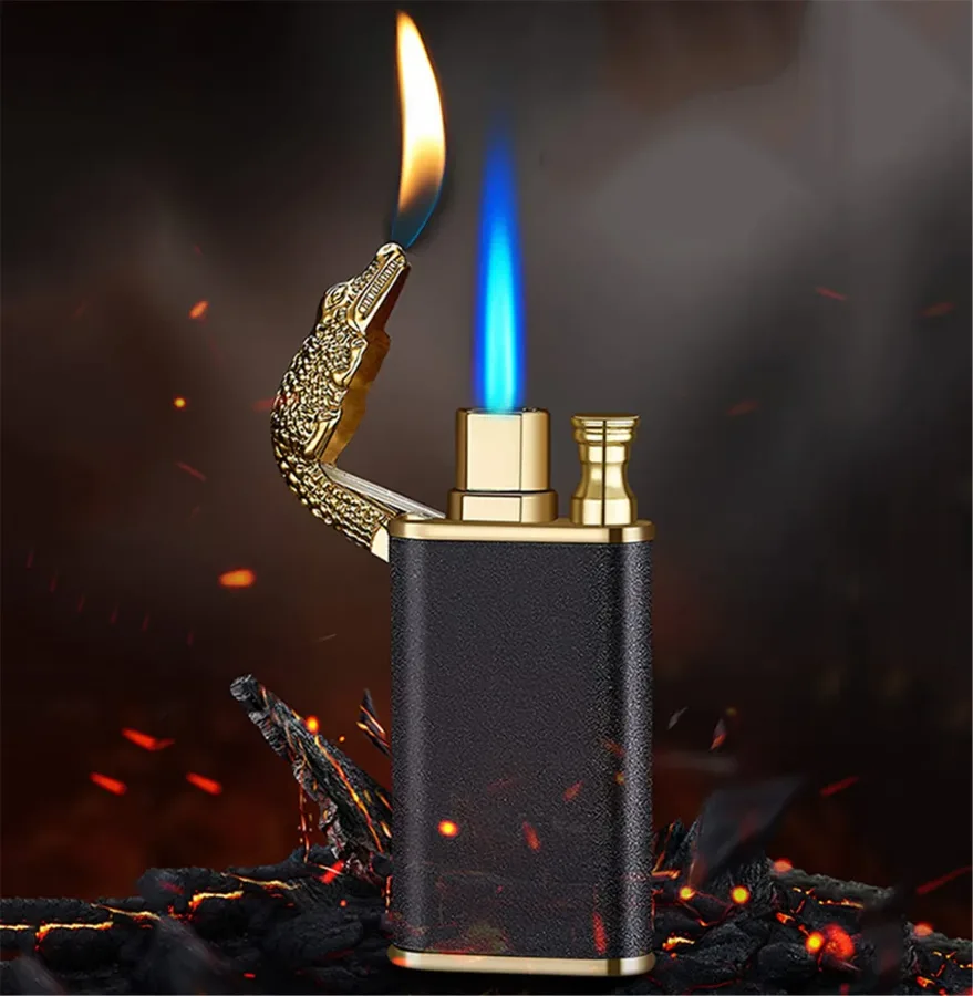 Crocodile Lighter Magic Double Flame Lighter - Black and gold