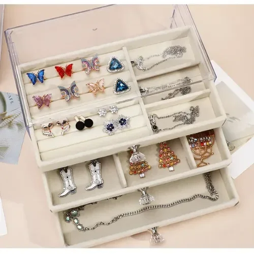 Clear Acrylic Jewelry Organizer Box With 3 Drawers LD-1018 - Grey β photo 2