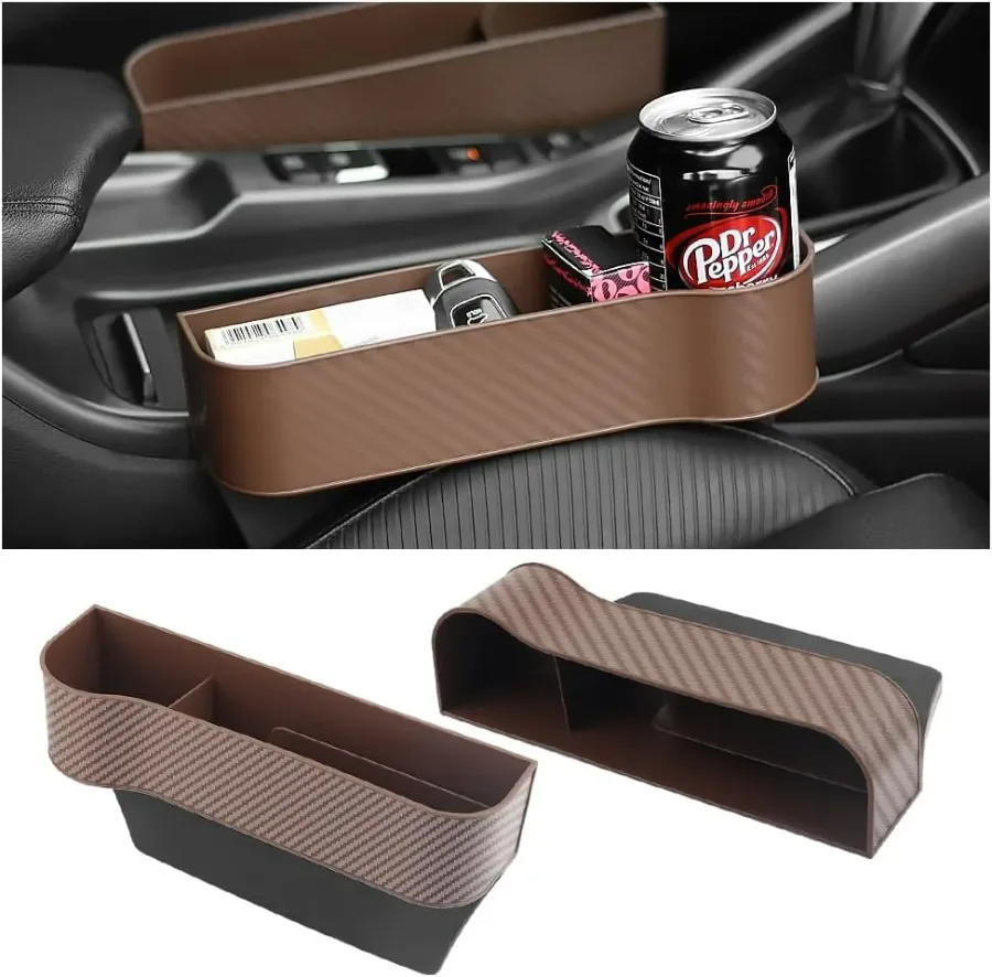 Carbon Fiber Car Seat Organiser with Cup Holder - Beige carbon fiber / Right side — photo 9