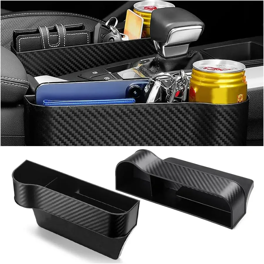 Carbon Fiber Car Seat Organiser with Cup Holder - Beige carbon fiber / Right side — photo 10