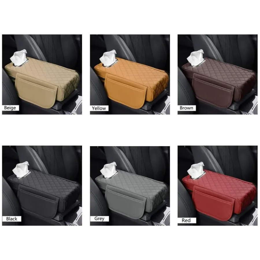Car Console Armrest Cover with Memory Foam Cushion & Tissue Storage - Red — photo 6