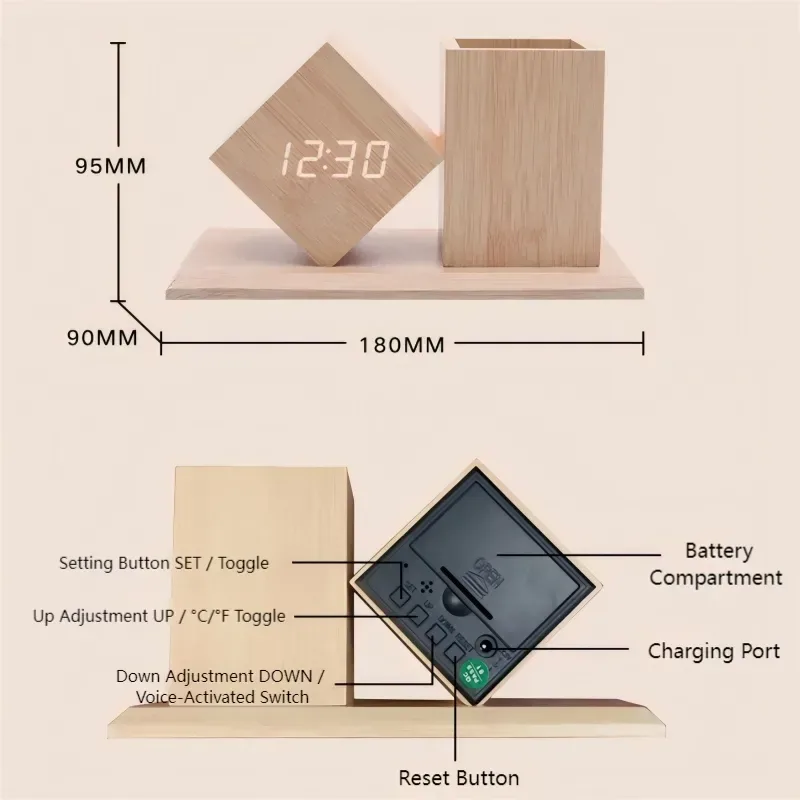 🪵 Wood Pen Holder Clock – Smart LED Desk Organizer ⏰✨ - Style 1 — photo 4