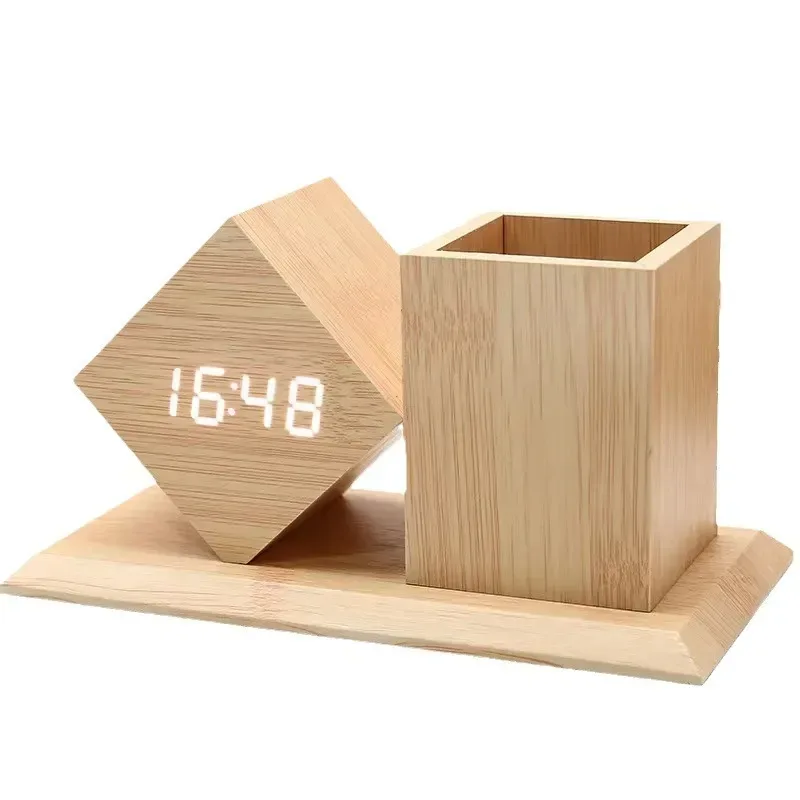 🪵 Wood Pen Holder Clock – Smart LED Desk Organizer ⏰✨ - Style 1 — photo 5