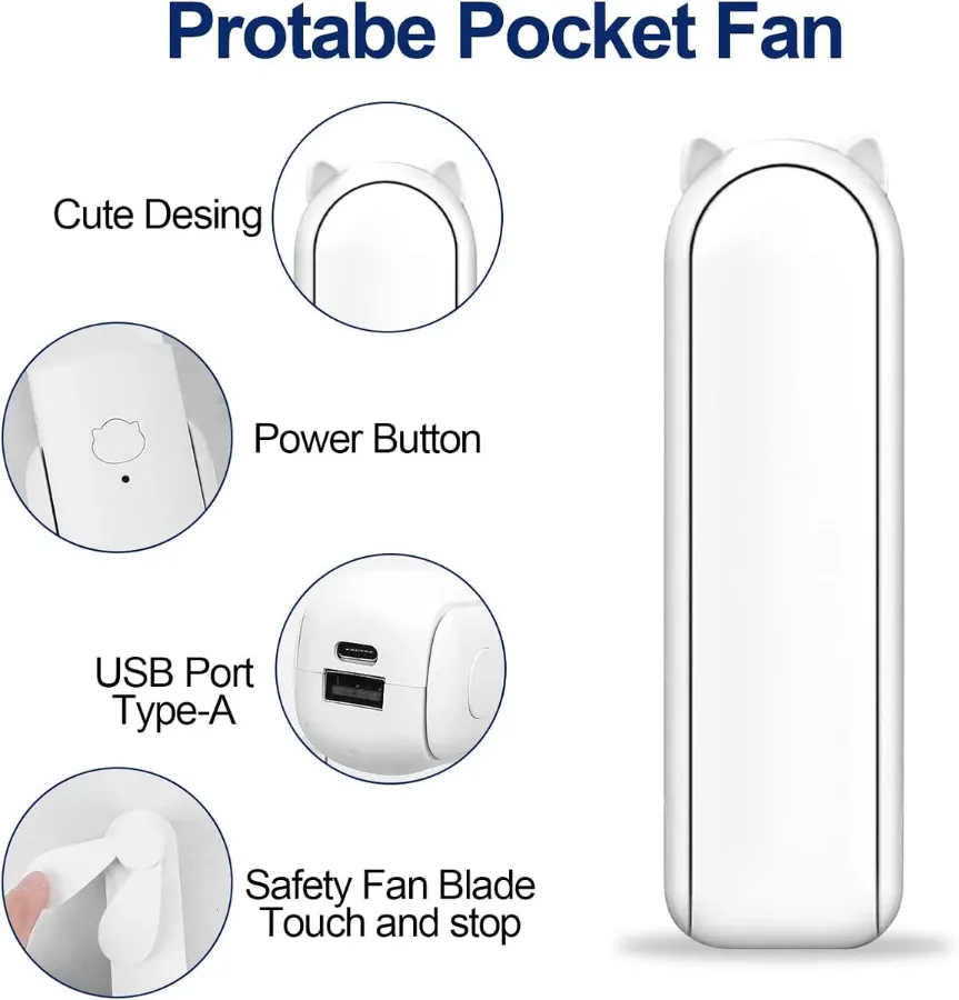 2 in 1 PowerBank Mini Handheld Fan – USB Rechargeable, Foldable & Portable Pocket Fan, Quiet Operation for Travel, Home & Outdoor - Pink — photo 4