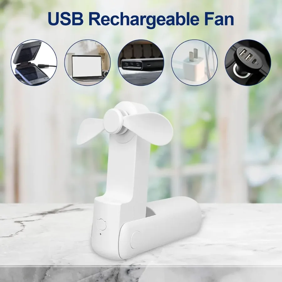 2 in 1 PowerBank Mini Handheld Fan – USB Rechargeable, Foldable & Portable Pocket Fan, Quiet Operation for Travel, Home & Outdoor - Pink — photo 5