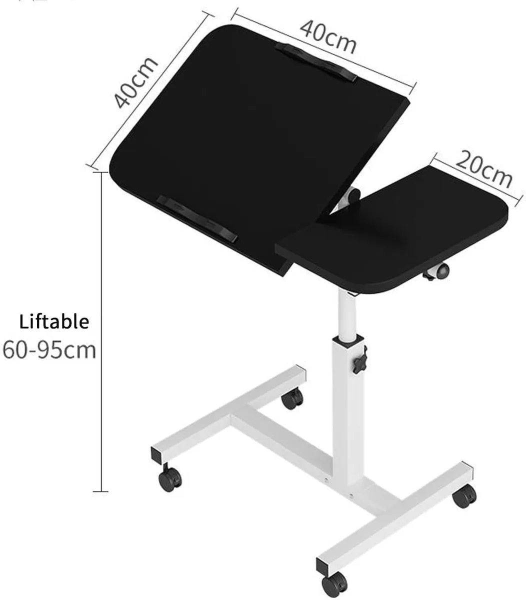 Height Adjustable Side Table with Wheels – Laptop Stand, Bed & Overbed Table for Living Room & Bedroom - Black — photo 4