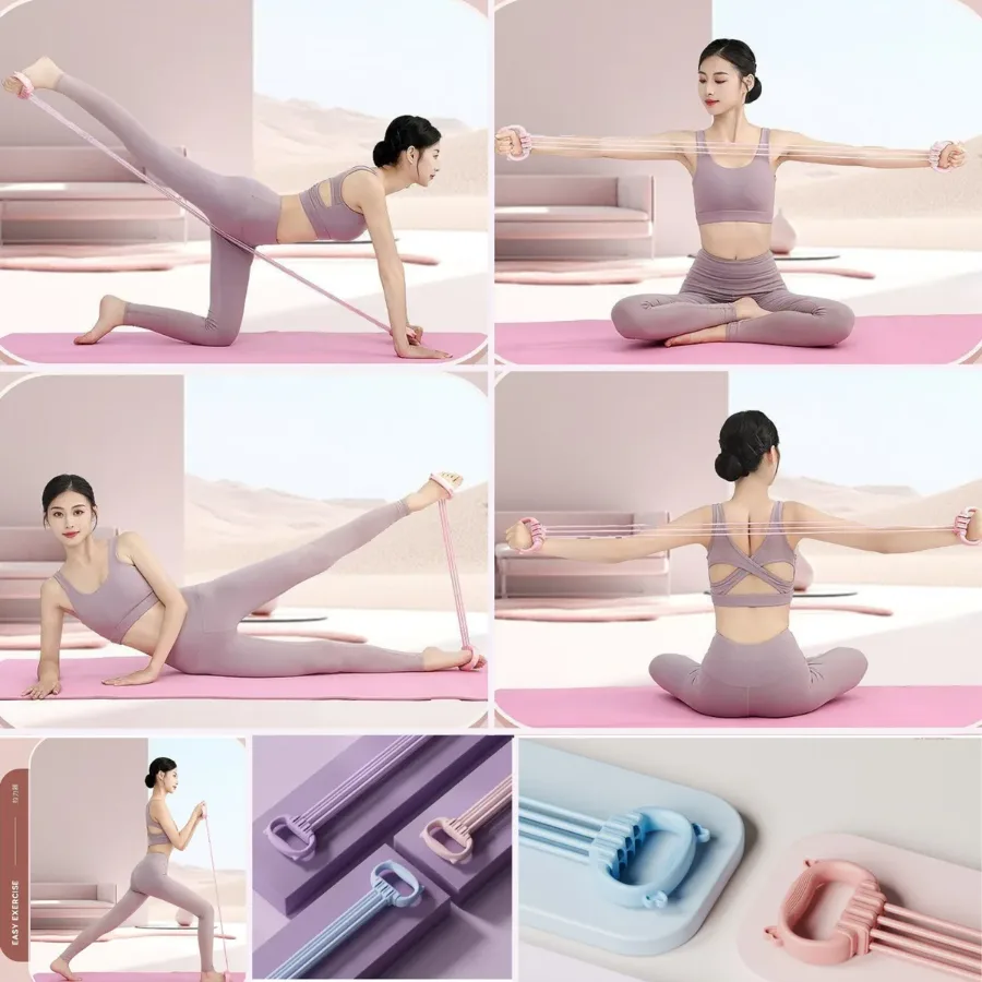 6-Tube Elastic Resistance Band Sit-Up Pull Rope – Multi-Function Resistance Band Resistance Tube - Pink — photo 3