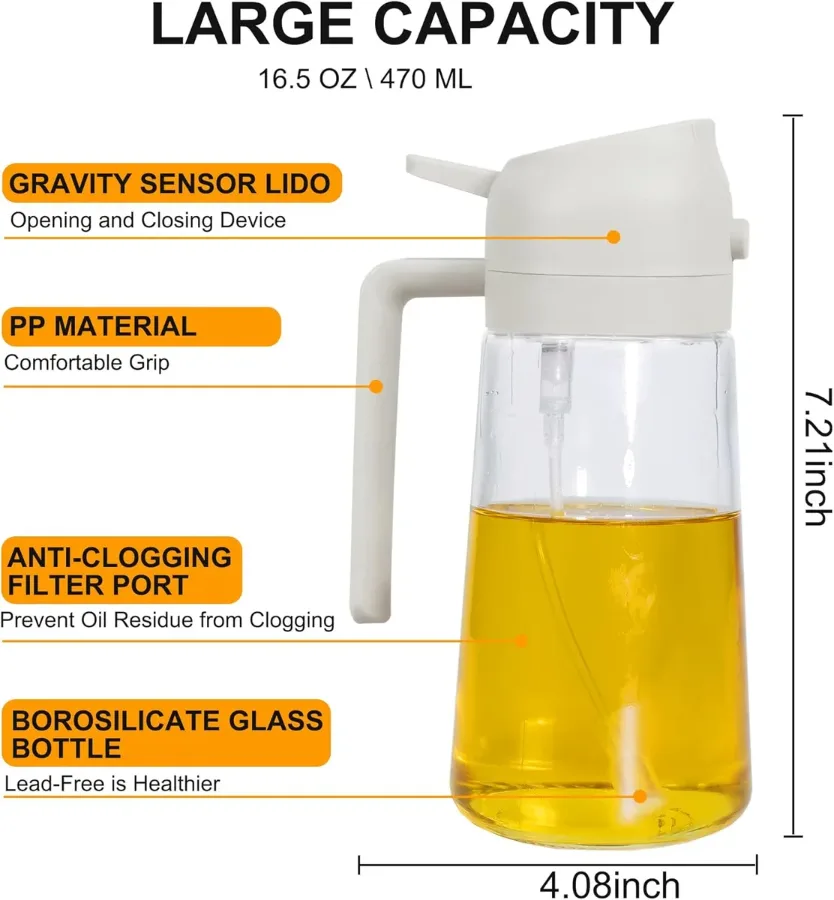 2 in 1 Olive Oil Dispenser and Oil Sprayer for Cooking - White β photo 6