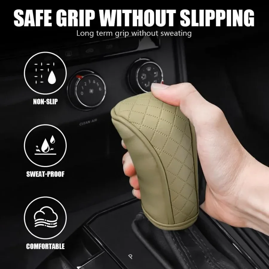 Universal Leather Car Gear Knob Cover Anti Slip Cover Vitesse - Beige