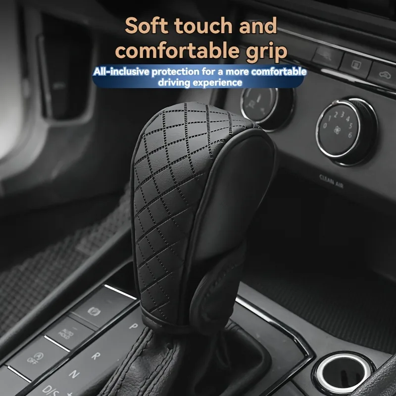Universal Leather Car Gear Knob Cover Anti Slip Cover Vitesse - Black with Red Line β photo 2