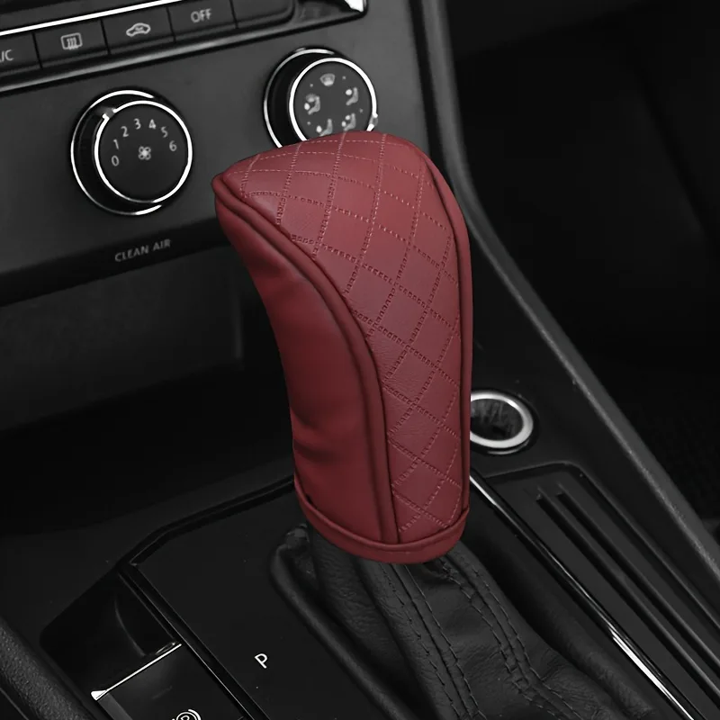 Universal Leather Car Gear Knob Cover Anti Slip Cover Vitesse - Black with Red Line β photo 4