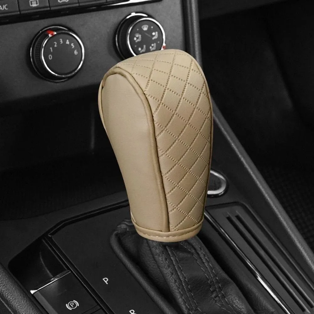 Universal Leather Car Gear Knob Cover Anti Slip Cover Vitesse - Black with Red Line β photo 5