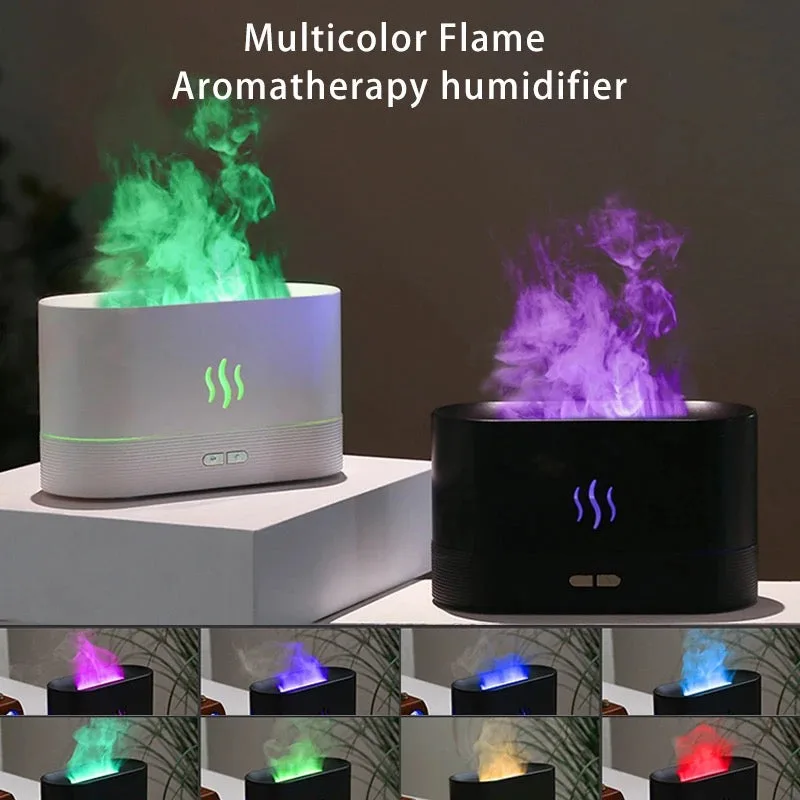 Rgb Flame Fire Humidifier Aromatherapy Diffuser - White