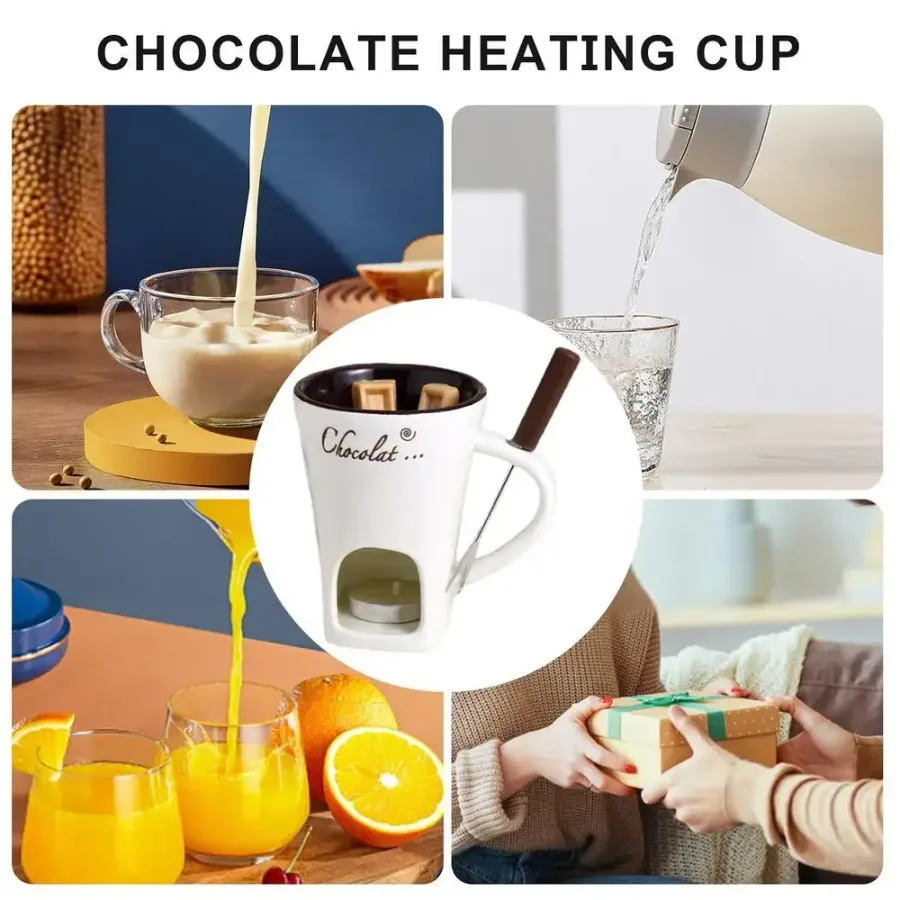 Chocolate Melting Cup with Fork, perfect for melting chocolate and cheese - White β photo 7