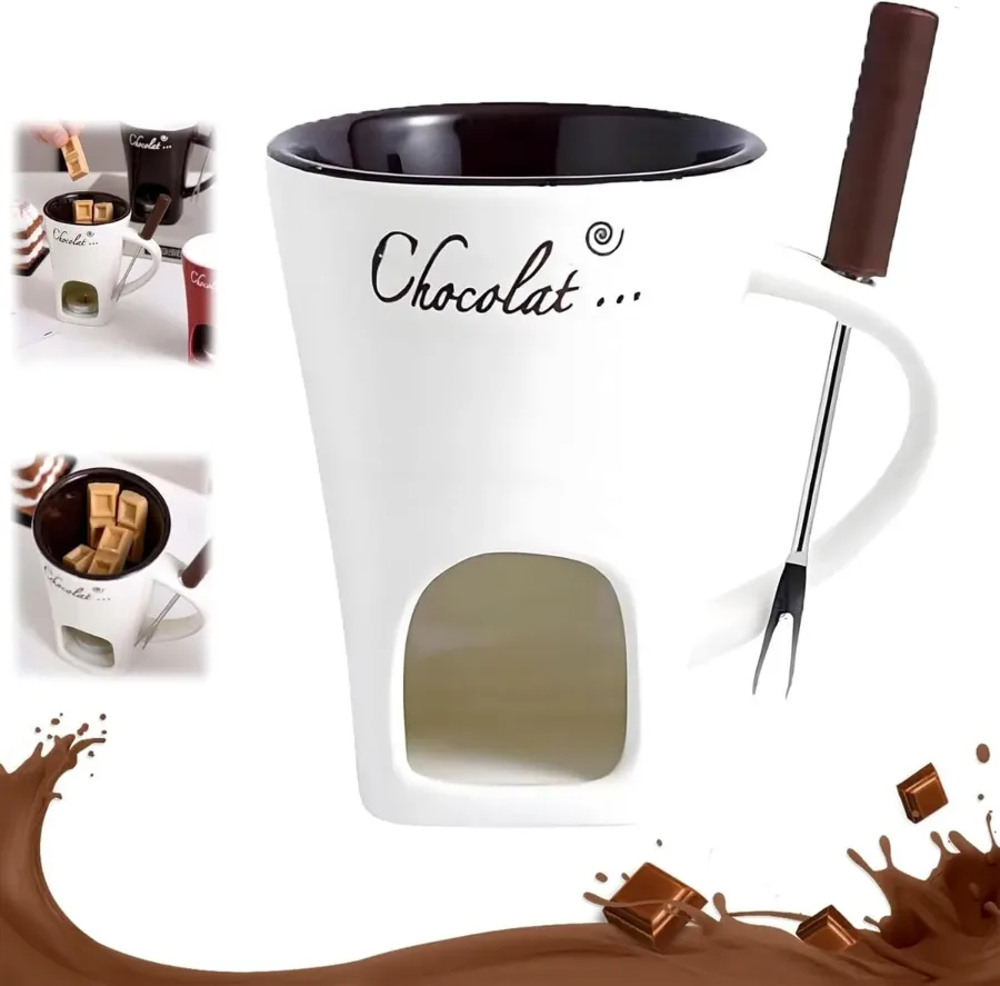 Chocolate Melting Cup with Fork, perfect for melting chocolate and cheese - Brown — photo 9