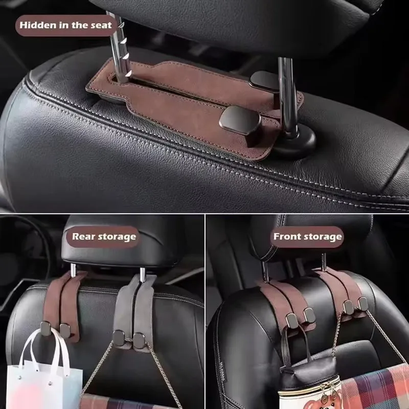 Leather Car Seat Hooks - Grey β photo 3