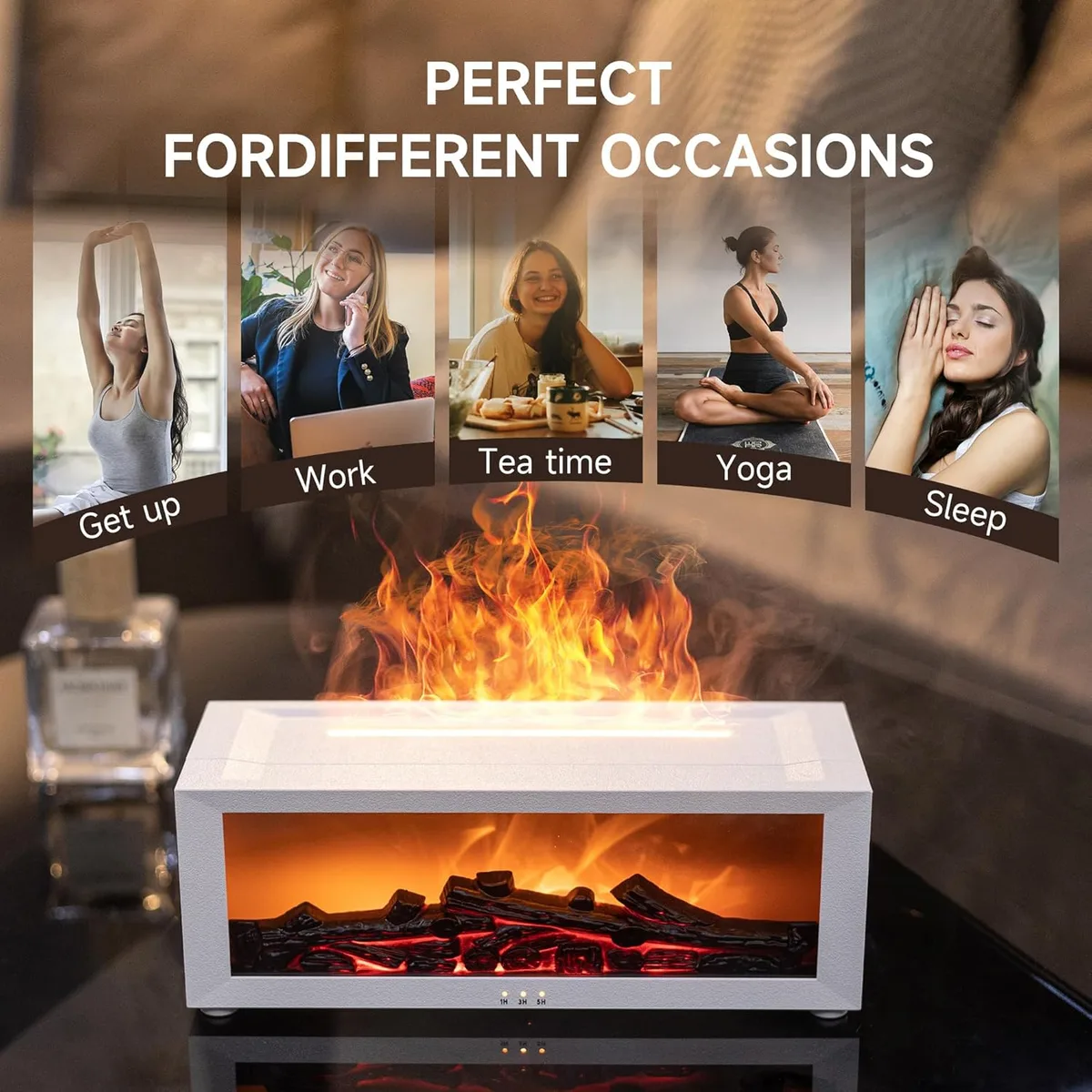 Flame Fire place Diffuser, Vintage Fireplace Aromatherapy Diffuser Humidifier - Black — photo 5