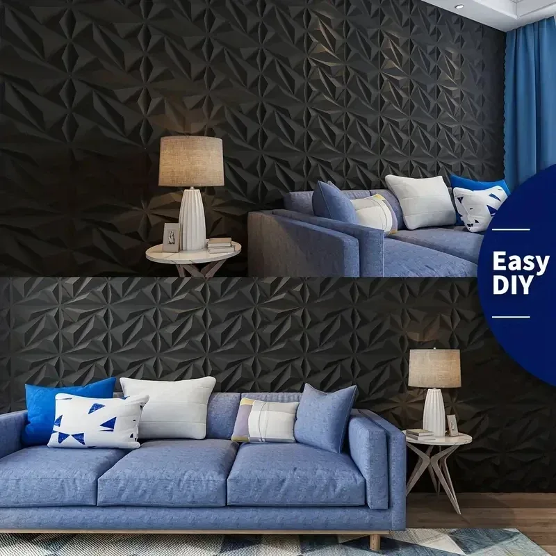 PVC 3D Black Or White Diamond Wall Panels - White — photo 3