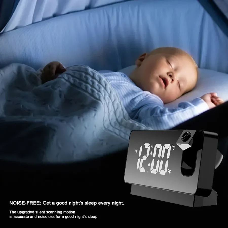 LED Digital Projector Projection Snooze Dual Alarm Clock Timer - White - Black β photo 4