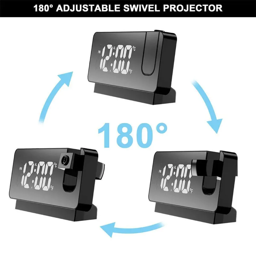 LED Digital Projector Projection Snooze Dual Alarm Clock Timer - White - Black — photo 6