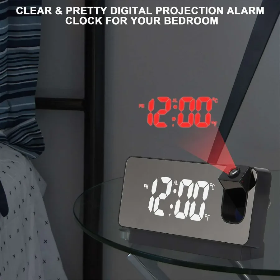 LED Digital Projector Projection Snooze Dual Alarm Clock Timer - White - Black and Red — photo 2