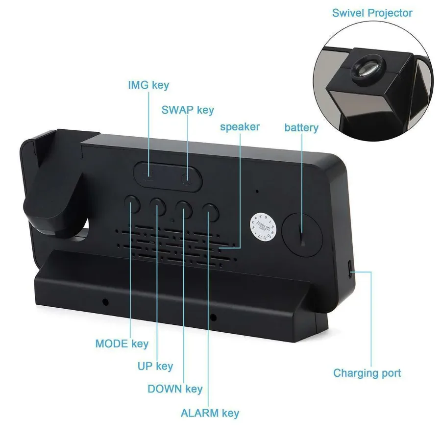 LED Digital Projector Projection Snooze Dual Alarm Clock Timer - White - Black and White β photo 7