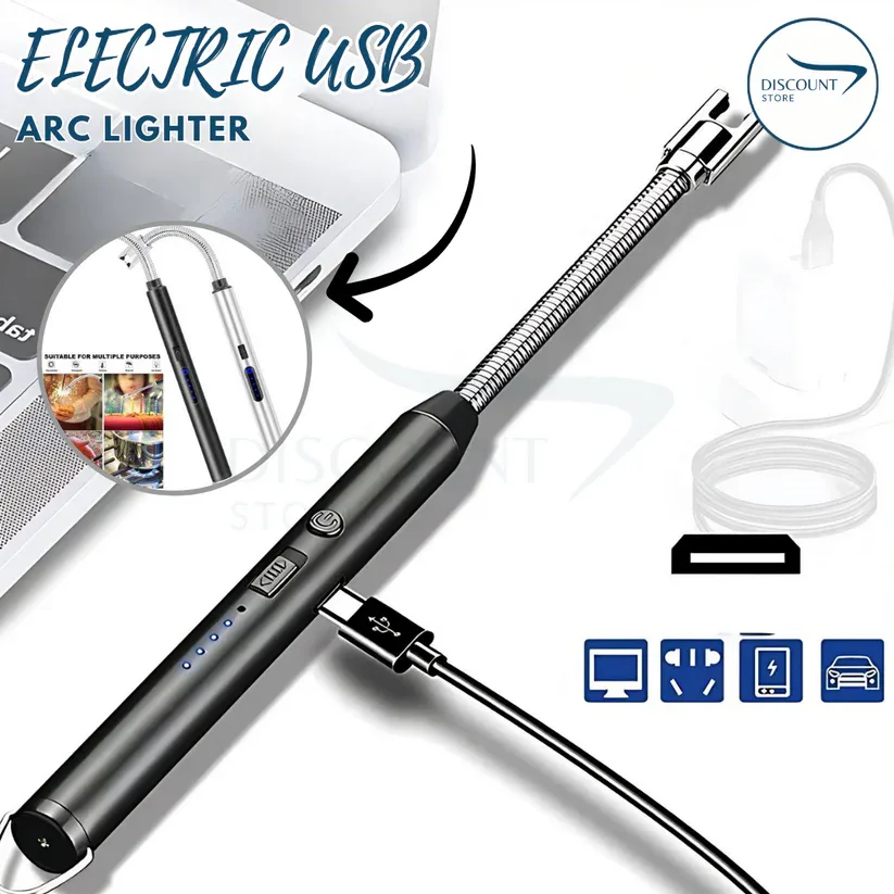 Rechargeable Electric Lighter, Windproof, Flexible Neck - Gold