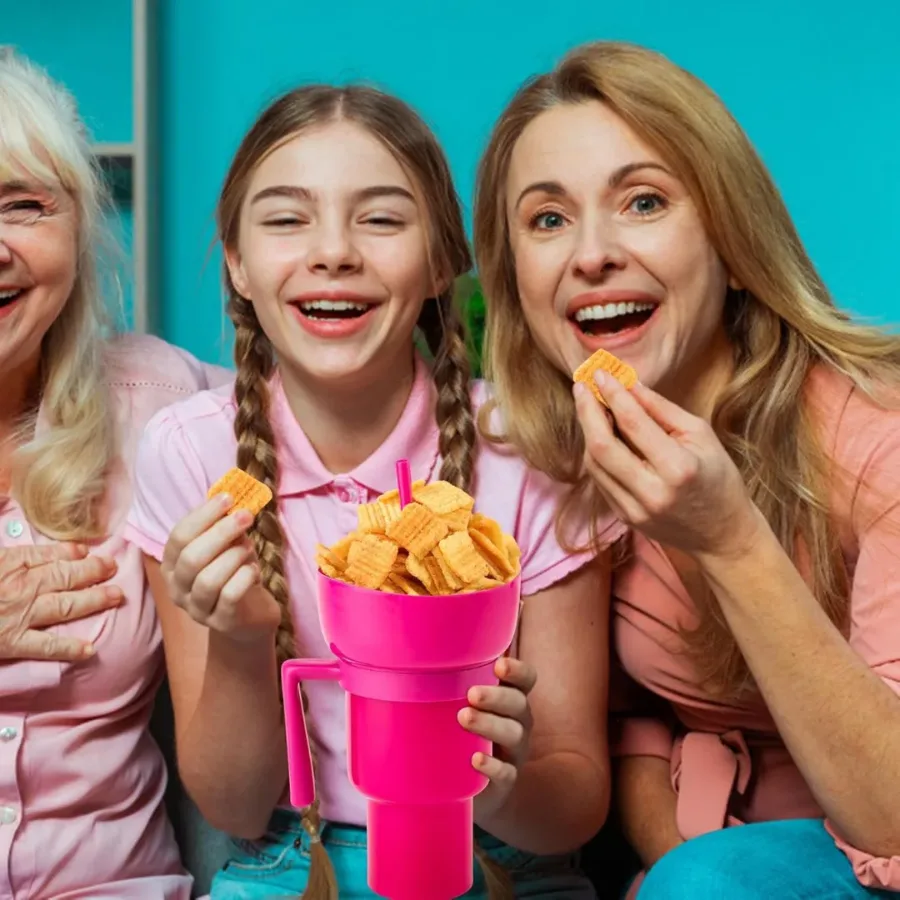 2 in 1 Snack Cup Bowl Combo with Straw | 32oz Stadium Tumbler with Snack Bowl - Turquoise β photo 2
