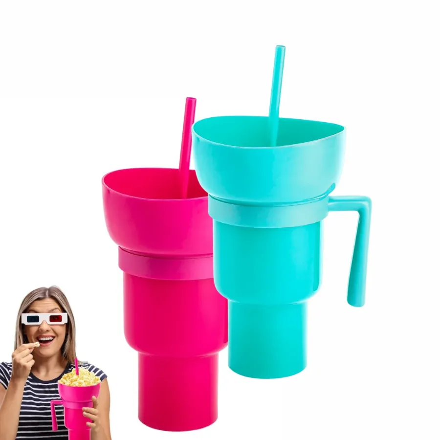 2 in 1 Snack Cup Bowl Combo with Straw | 32oz Stadium Tumbler with Snack Bowl - Turquoise