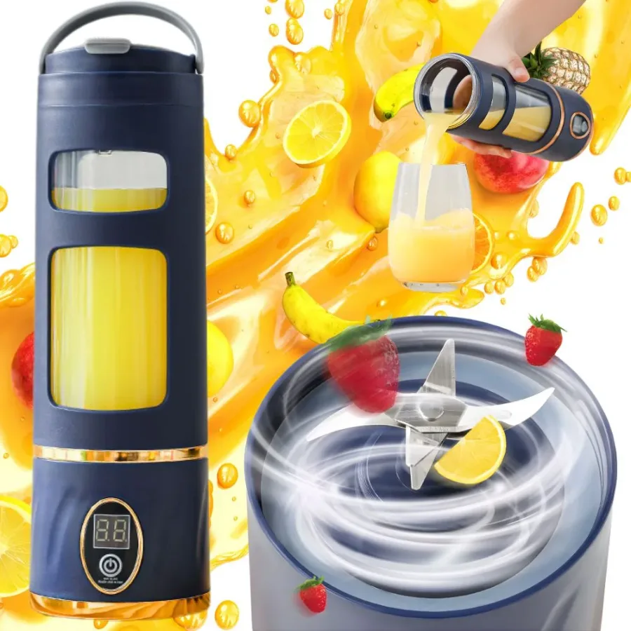 Portable Blender with Digital Display, Smoothie Juicer Cup - Dark Blue
