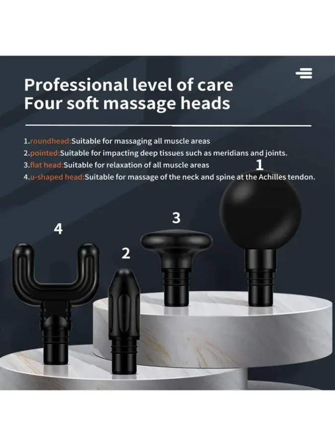 Rechargeable Mini Muscle Massage Gun With 6 Gears And 4 Massage Heads - Grey β photo 4