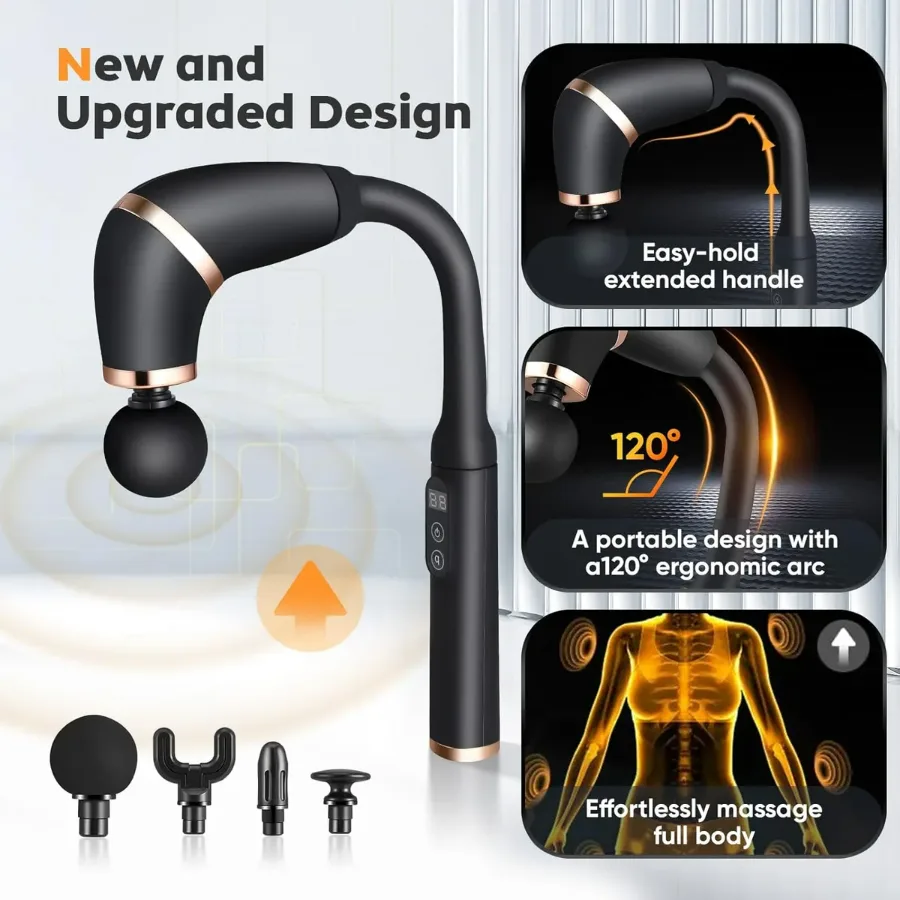 Deep Tissue Massage Gun with Upgraded Extension Handle - Black β photo 2