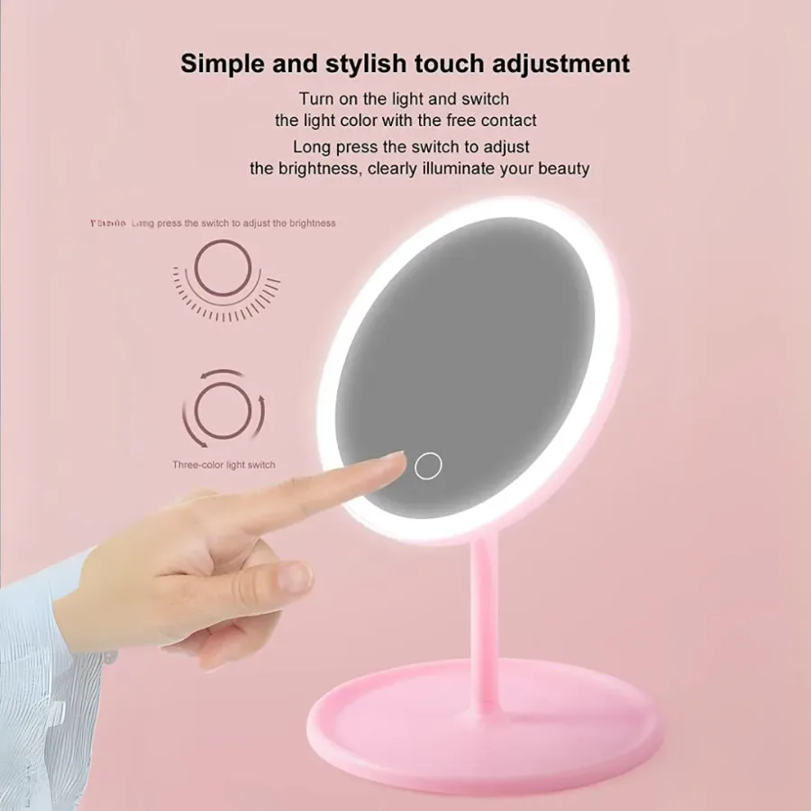 Portable Magnifying Makeup Mirror with Rechargeable LED Lights - Pink — photo 2