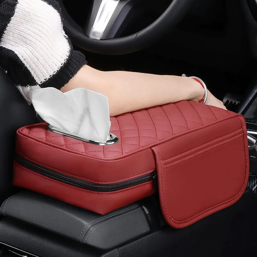 Car Console Armrest Cover with Memory Foam Cushion & Tissue Storage - Beige β photo 5