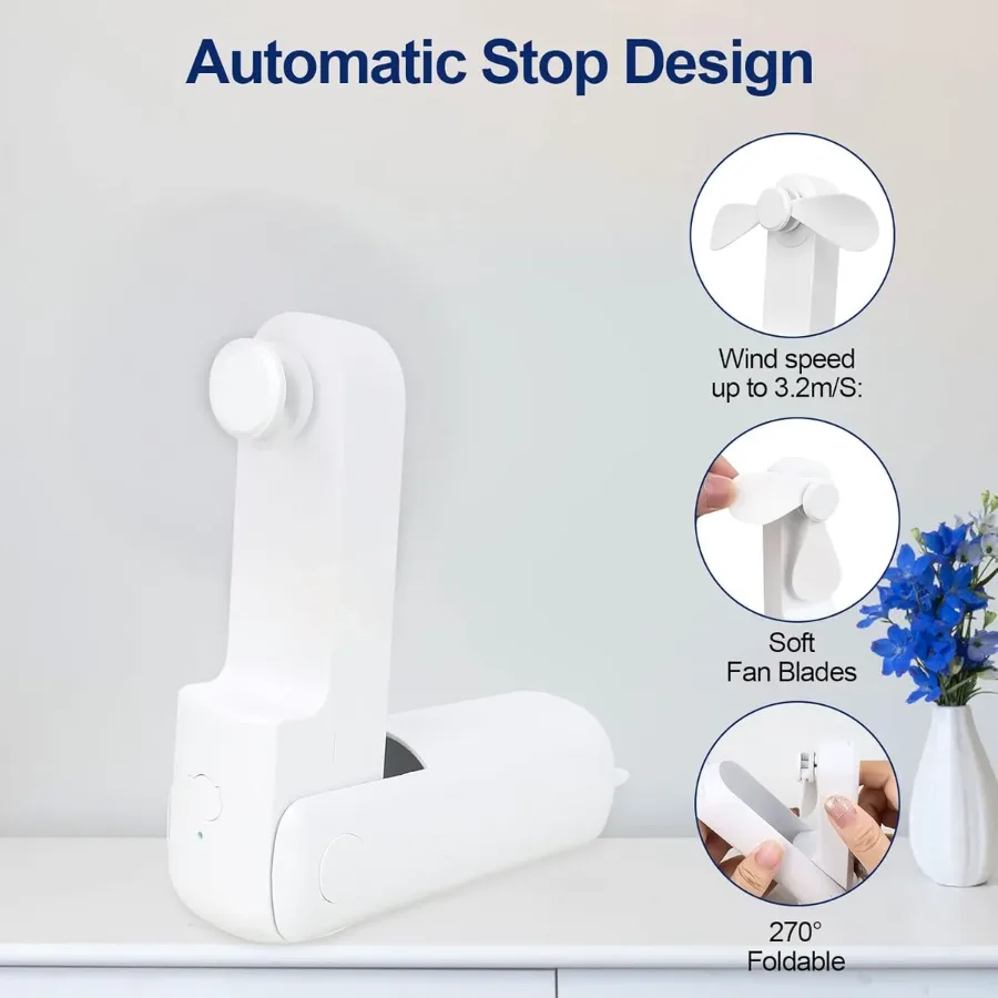2 in 1 PowerBank Mini Handheld Fan – USB Rechargeable, Foldable & Portable Pocket Fan, Quiet Operation for Travel, Home & Outdoor - White — photo 7