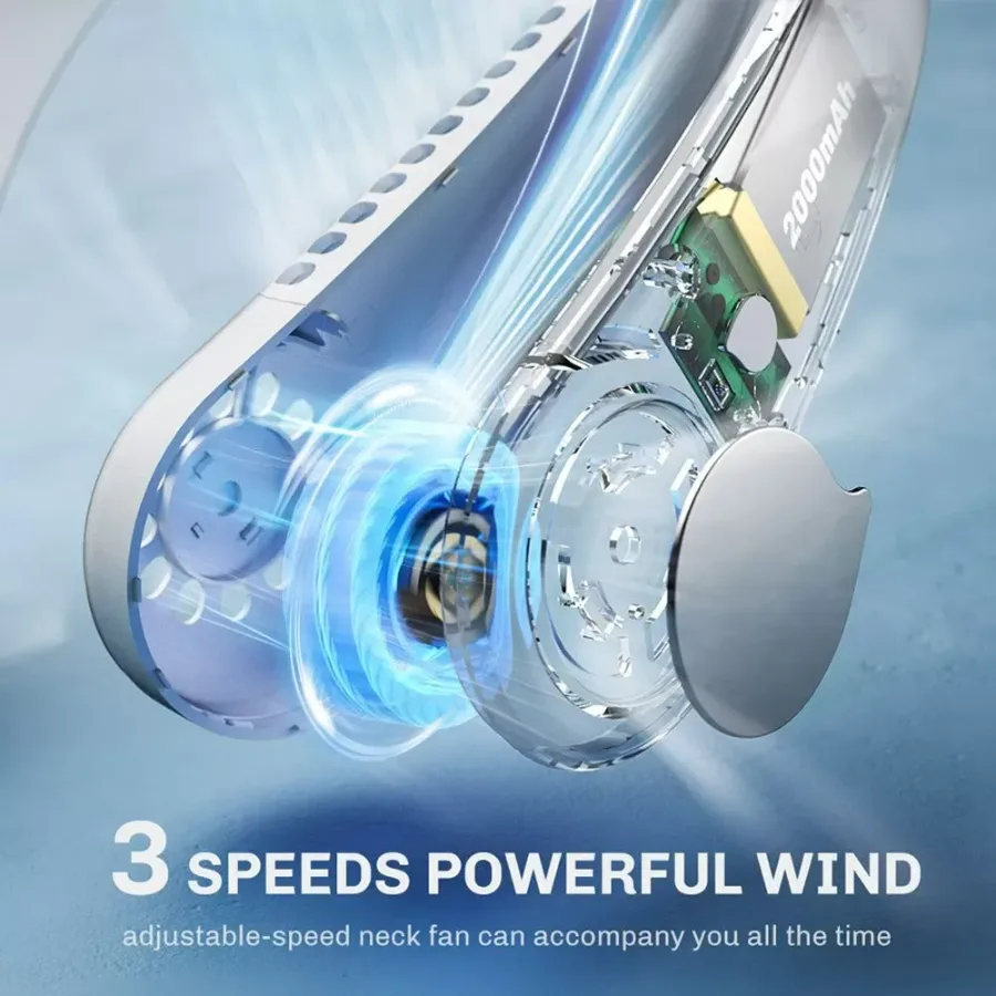 Portable Neck Fan – Hands-Free Bladeless Wearable Fan with Rechargeable Battery - White — photo 6