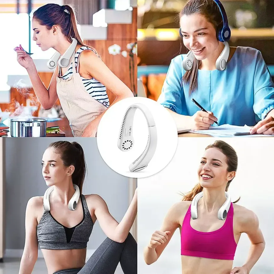 Portable Neck Fan – Hands-Free Bladeless Wearable Fan with Rechargeable Battery - White — photo 7