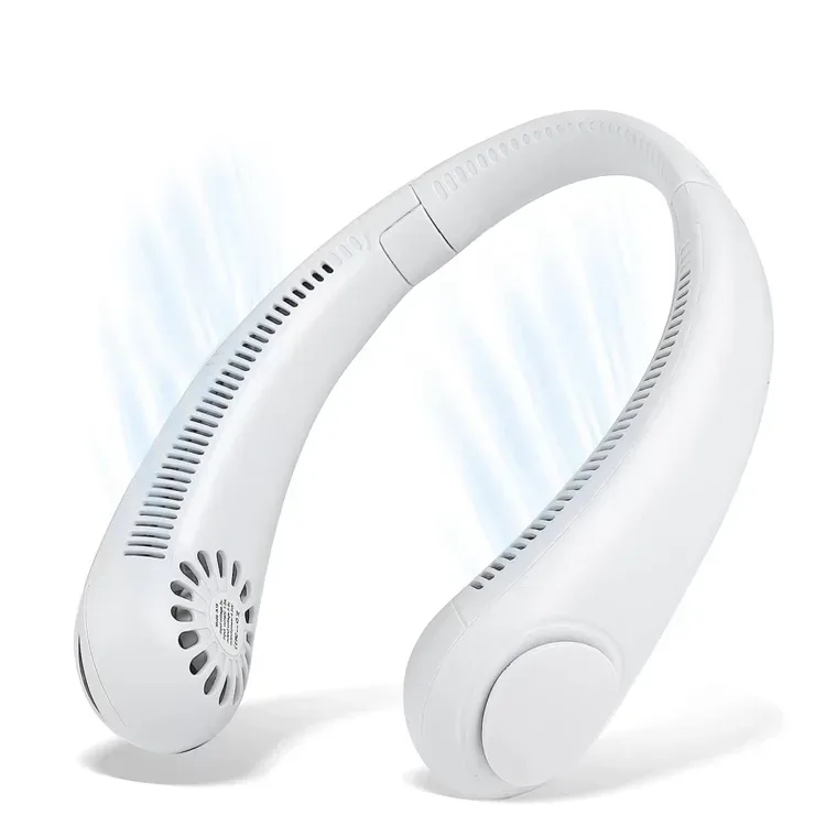 Portable Neck Fan – Hands-Free Bladeless Wearable Fan with Rechargeable Battery - White