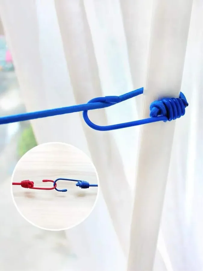 Portable Elastic Rope Clothesline Adjustable with 12pcs Clothespins Cloth Hanger - Red β photo 5