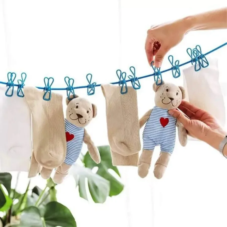 Portable Elastic Rope Clothesline Adjustable with 12pcs Clothespins Cloth Hanger - Green — photo 4